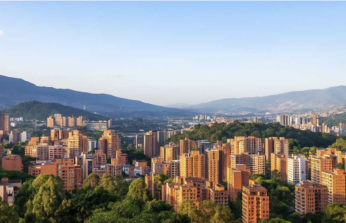 Medellín skyline with Aburrá Valley and surrounding mountains